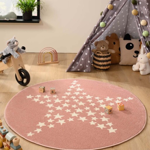 Rond vloerkleed kinderkamer ster - Magic roze