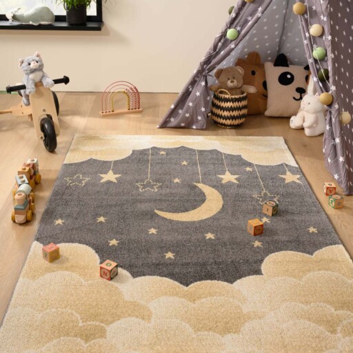 Vloerkleed kinderkamer wolk - Dreams geel/grijs