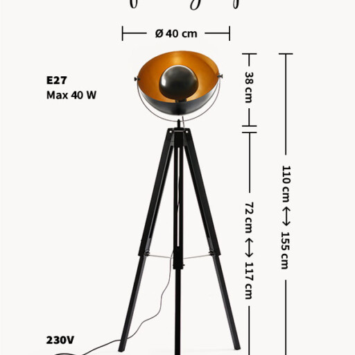Staande lamp industrieel - Cone zwart