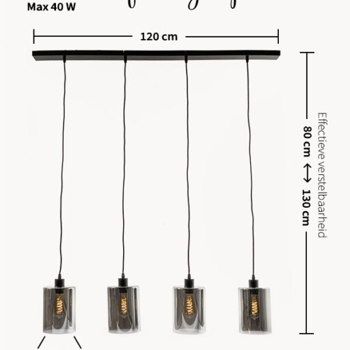 Hanglamp smoke glas - Quatre Amis zwart