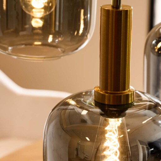 Hanglamp smoke glas - Chiq zwart goud