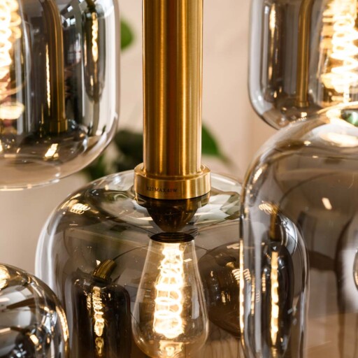 Hanglamp smoke glas - Cinq zwart goud