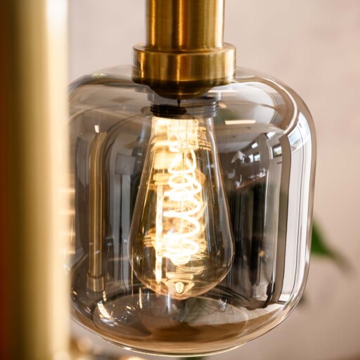 Hanglamp smoke glas - Cinq zwart goud